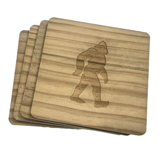 Knuckle Bump Sasquatch Wooden Coaster Set (4-Pack)